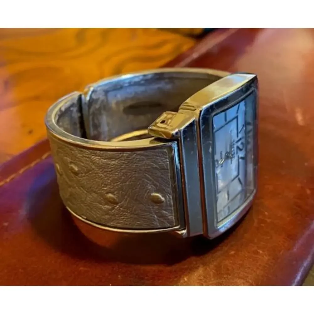 Women's Terner Bangle Watch, Silver Leather Covered Metal, MOP Face